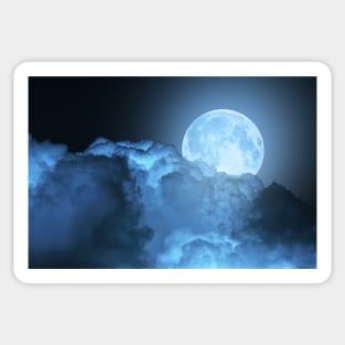 Blue super moon glowing against cloudy sky Sticker